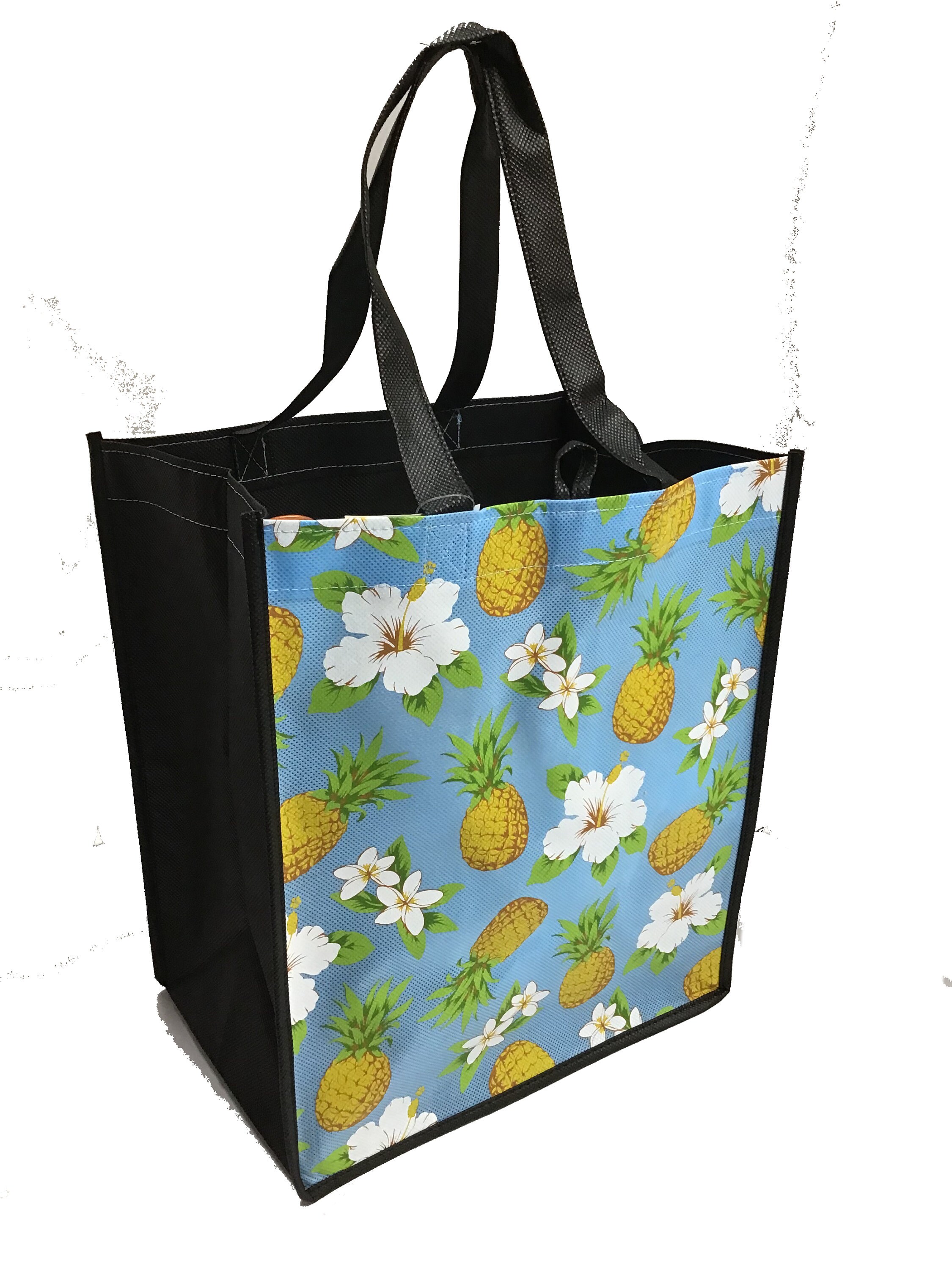 Large Hawaiian Print Shopping Bag Reusable Blue Tropical Pineapple Etsy
