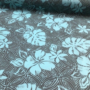 Gray and Mint Tropical Hawaiian Print 100% Cotton Fabric Sold by the Yard