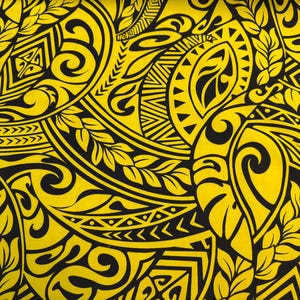 Classic Yellow/Black Tribal Hawaiian Print Poly Cotton Fabric Sold by the Yard