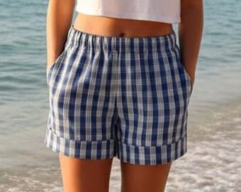 Pantaloncini elastici Palaka a vita alta da donna con tasche (in foto il modello Palaka blu reale)