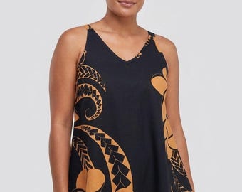 Handgefertigte Plumeria Tattoo Design Original Damen Sommer Tops in 100% Hawaiischer Print Rayon