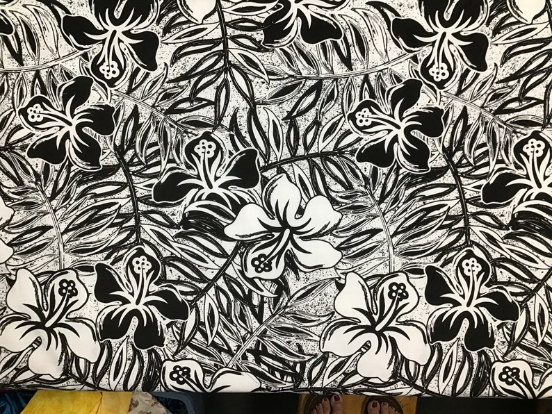 Black & White Hawaiian Print Fabric PolyCotton Yardage Etsy
