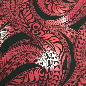 Red on Black Swirly Ombre Tribal Hawaiian Print Fabric 100% Cotton Sold ...