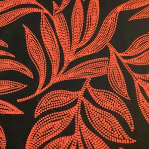 Retro Red and Black Leaves Hawaiian Print in Poly-Cotton Sold by the Yard