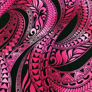 Swirly Tribal in Fuchia Pink Background Hawaiian Print Fabric in 100% Cotton sold by the yard   (Yardage Available)