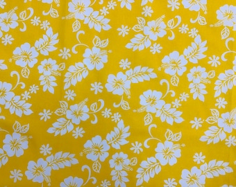 SALE Yellow Hawaiian Print Fabric Poly-cotton (yardage