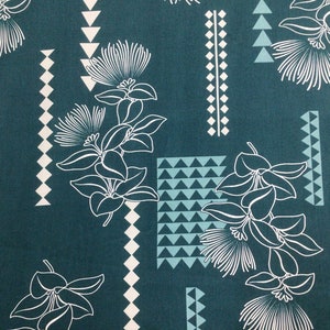 Tropical Lehua Blossom with Tribal Design awaiian Print Fabric 100% Cotton  (Yardage Available)