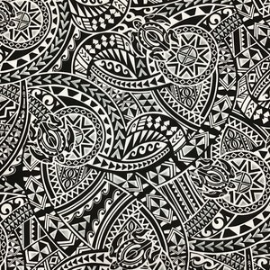 Black / Gray Honu Tribal Hawaiian Print in Poly-Cotton  (Yardage Available)
