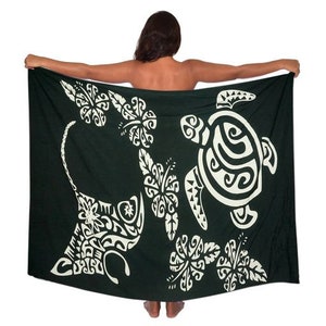 Premium Manta Ray in Black/White Hawaiian Print  Pareo (sarong) Lava lava 100% Rayon Cover up