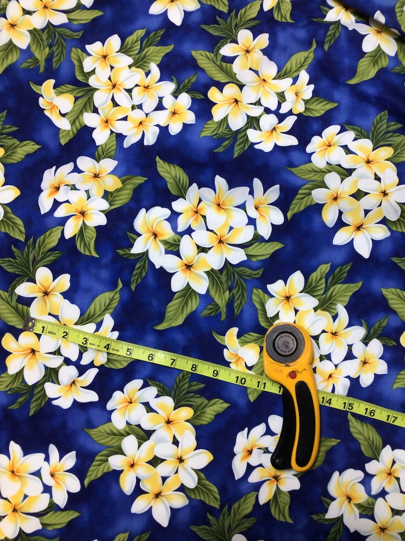 Blue Plumeria Hawaiian Print Fabric Sold by the Yard in 100 Etsy