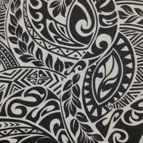 Gray and Black Classic Tribal Hawaiian  Print Fabric In Poly-Cotton Sold bu the Yard  (Yardage Available)