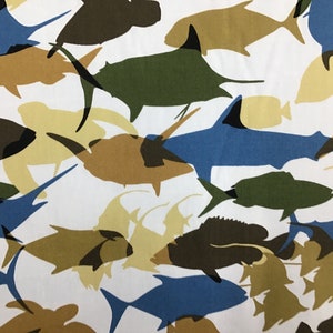 Fish in Camouflage colors in  Cotton (Yardage Available)