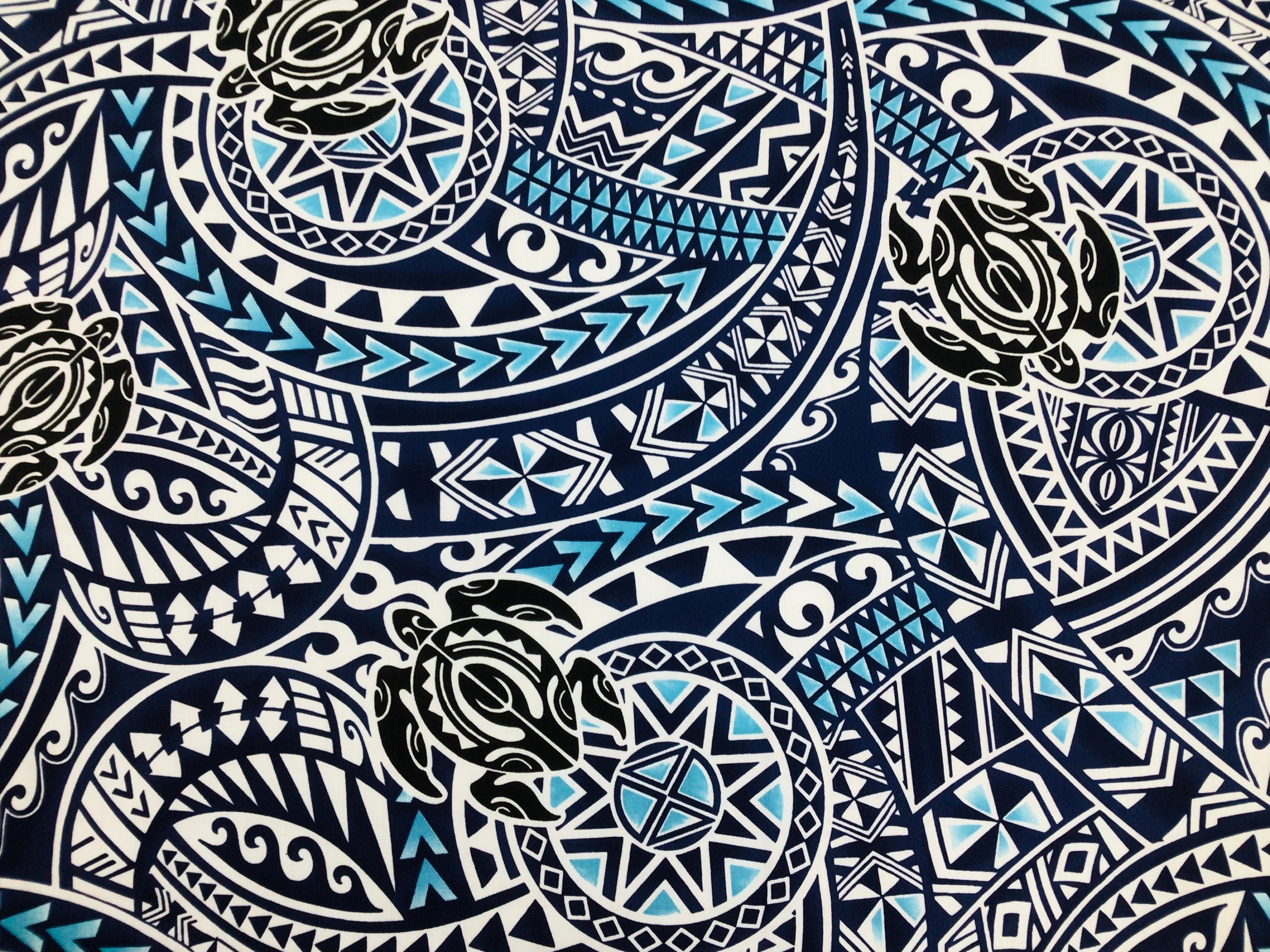 Navy Blue /turquiose Honu (turtle) Tribal Hawaiian Print Fabric