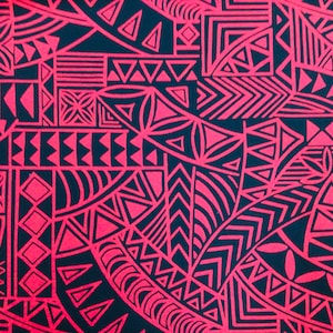 SALE! Red & Black Tribal Hawaiian Print Fabric Sold by the Yard Poly Cotton