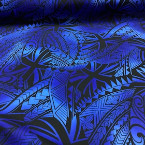 Blue Hawaiian Tribal 100% Cotton Hawaiian Print Fabric Sold by the Yard