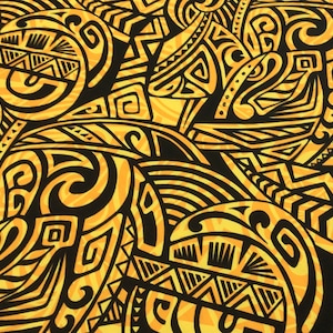 Yellow Orange Wash Tribal Hawaiian Print 100% Cotton Fabric Sold by the Yard