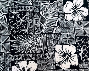 Beautiful Hawaiian Print Fabric 100% Cotton with Hibiscus in Dark Charcoal Sold by the Yard