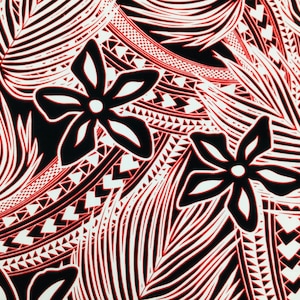 Retro Tribal Hawaiian Print Fabric in Red Background 100% Cotton Sold by the Yard
