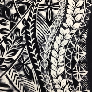 Black And Creme Tribal Border Design Hawaiian Print Fabric Poly-Cotton (Yardage Available)