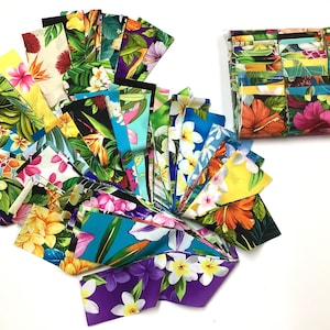 40 Piece Jelly Roll of Colorful Tropical Hawaiian Print Fabric No Duplicates 100% Cotton