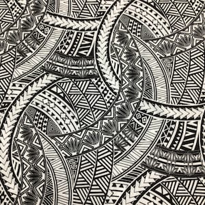 Black & White Tribal Hawaiian Print Fabric Sold by the Yard