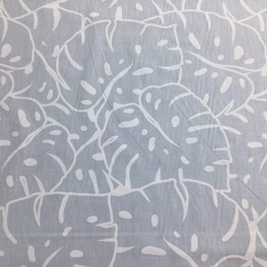 White on White Monstera Leaves Poly Cotton Hawaiian Print  Fabric Sold by the Yard