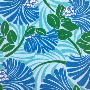 Beautiful Lehua Blossoms in Blue Hawaiian Print Fabric Poly Cotton Sold by the Yard