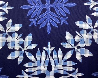 Navy Blue Palaka Quilt Tropical Hawaiian Print in 100% Cotton Fabric Sold by the Yard'