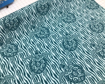 Honu (Turtles) in a Tribal Hawaiian Print Poly Cotton Fabric Sold by the Yard