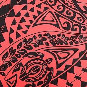 Red & Black Tribal  with Honu (turtle) Hawaiian Print Fabric In 100% cotton  (Yardage Available)