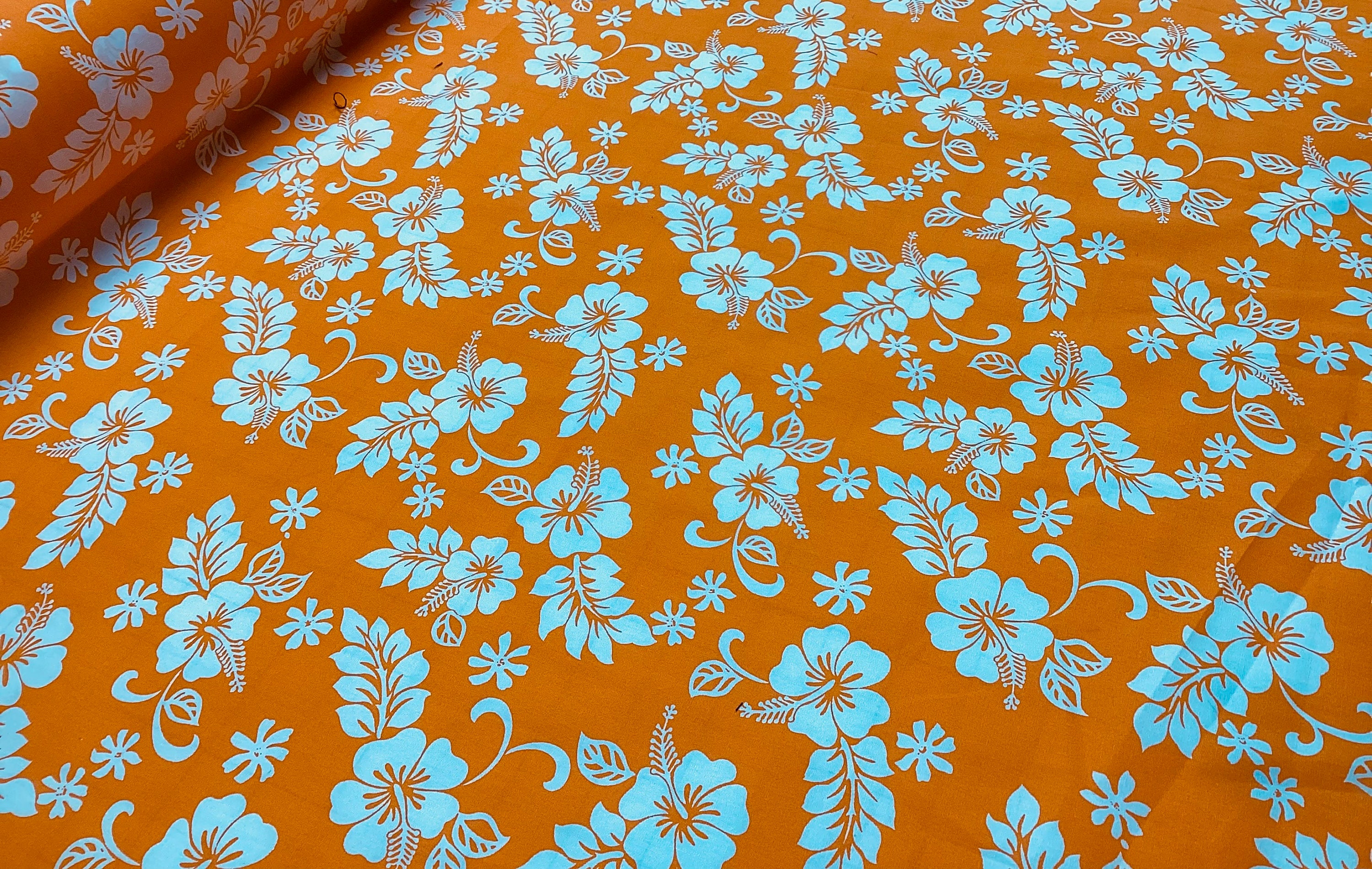 Dark Orange Classic Hawaiian Print Fabric 100% Cotton Sold by the