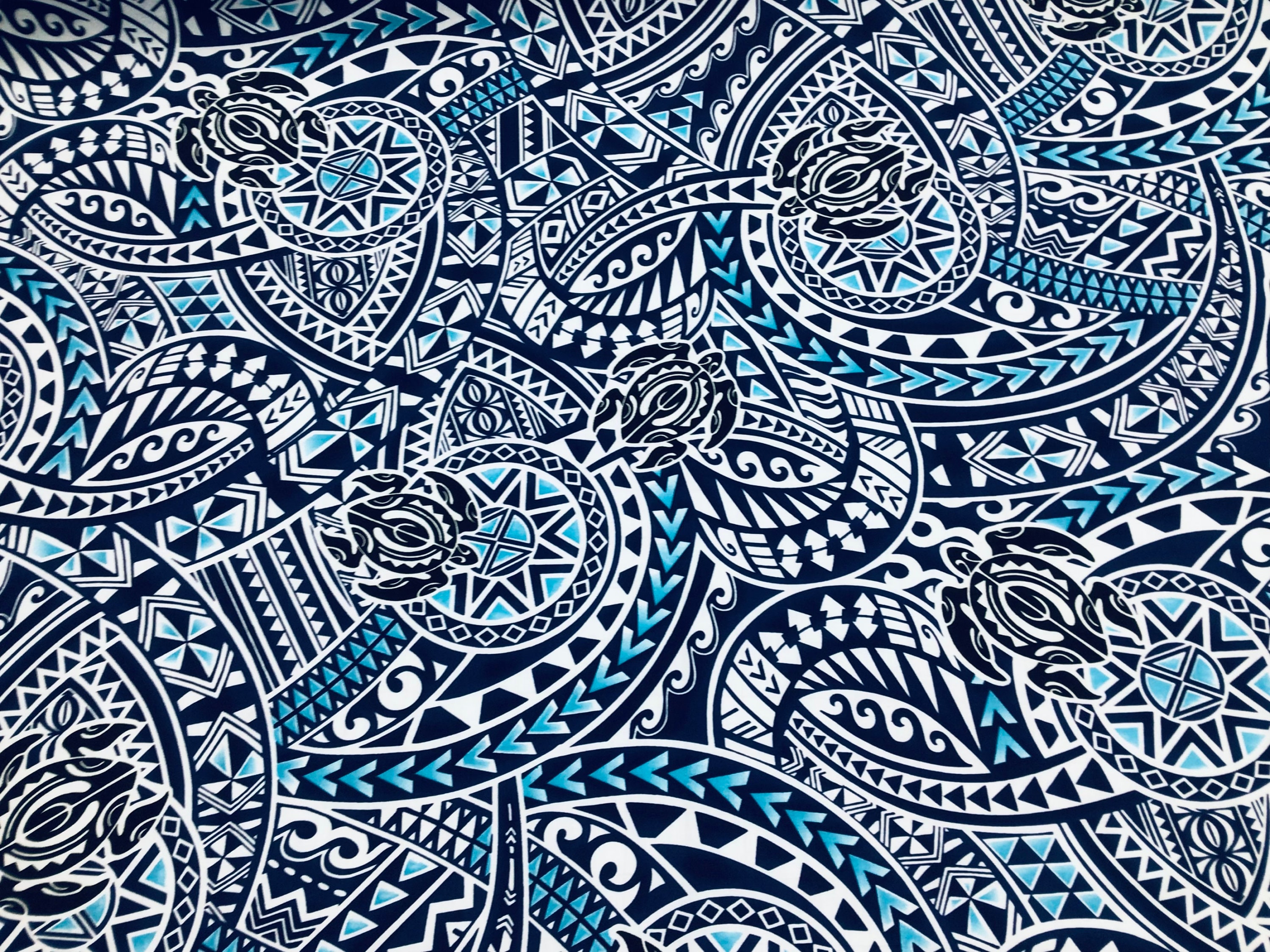 Navy Blue /turquiose Honu (turtle) Tribal Hawaiian Print Fabric