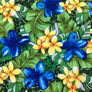 Plumeria and Hibiscus Tropical Hawaiian Print Fabric 100% Cotton Sold by the Yard