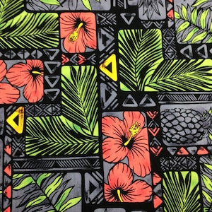 Beautiful Hawaiian Print Design 100% Cotton Fabric in Gray Sold by the Yard (Yardage Available)
