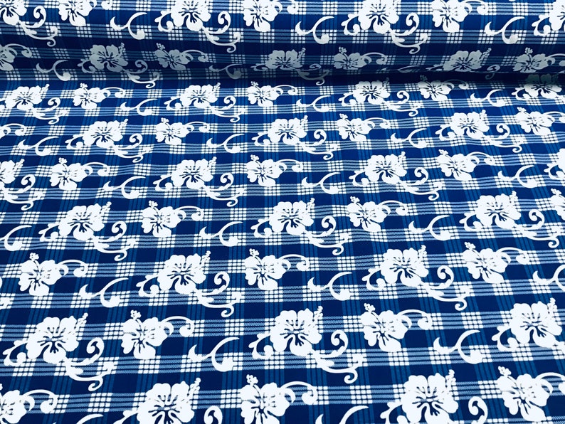 Tropical Floral Royal Blue Palaka Hawaiian Print in Poly-cotton ...