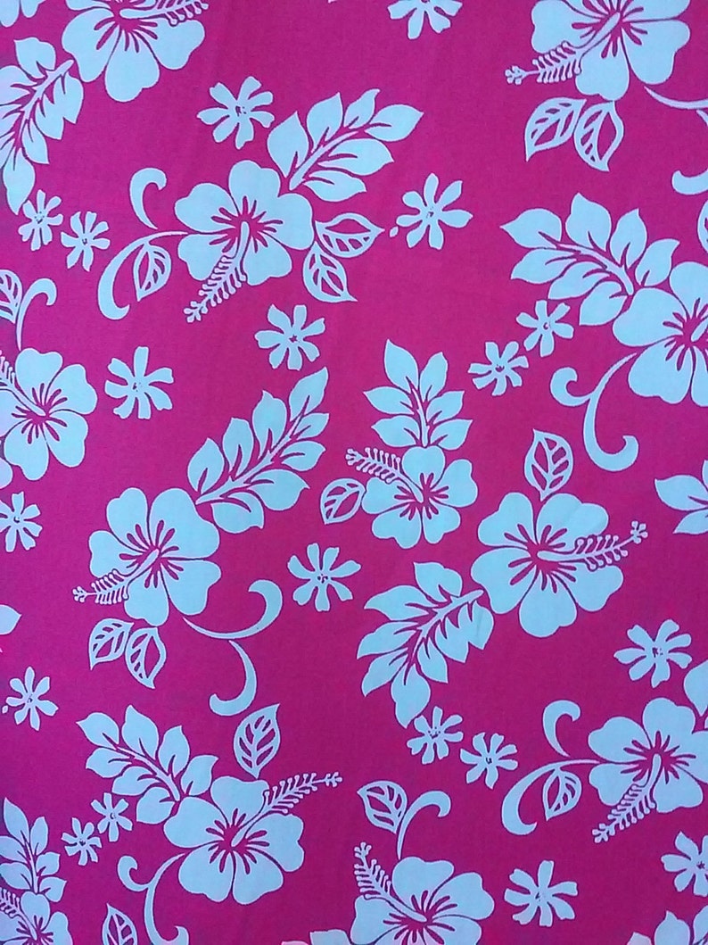 Classic Hawaiian Print Cotton Fabric in Fuchia / White Etsy