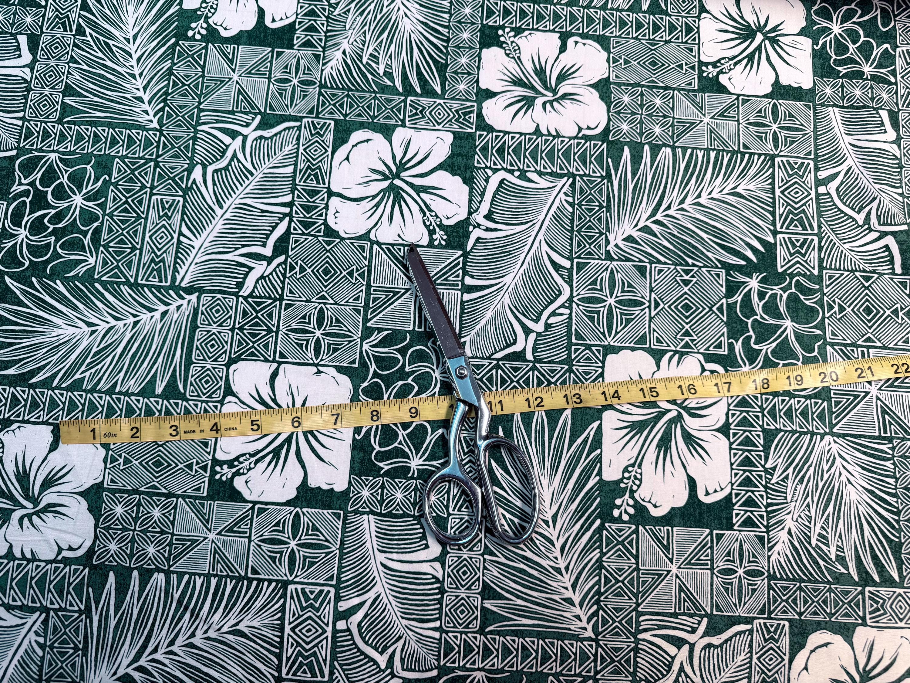 Beautiful Hawaiian Print Fabric With Hibiscus in Hunter Green Sold