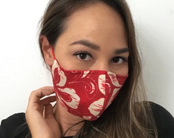 Adjustable Hawaiian Print Red Face Mask One Size fits Most