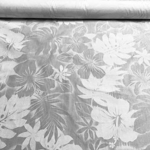 White on White Tropical Design #2 Hawaiian Print Fabric In Poly-Cotton Sold bu the Yard  (Yardage Available)