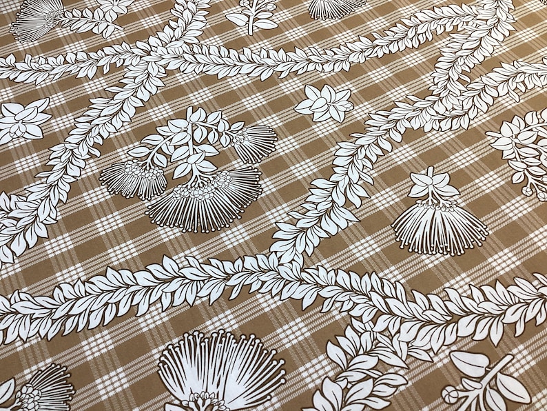 Khaki Palaka With Tropical Leis and Lehua Blossoms Hawaiian Print ...