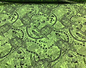 Groene Honu-schildpadtribal van polykatoen met Hawaïaanse printstof Verkocht op maat gesneden
