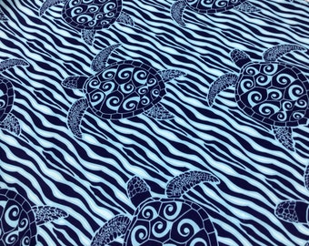 Honu (Turtles) in a Tribal Hawaiian Print Poly Cotton Fabric Sold by the Yard