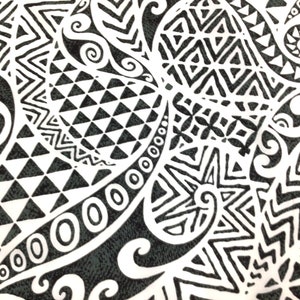 Charcoal Dark Gray Tribal Hawaiian Print Fabric in 100% Cotton
