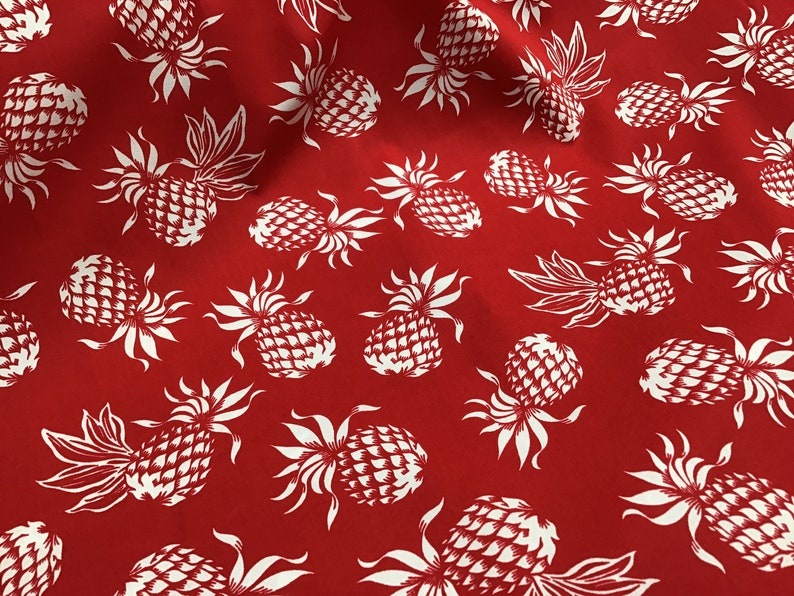 Red Pineapples Hawaiian Print Fabric in 100 Cotton Etsy