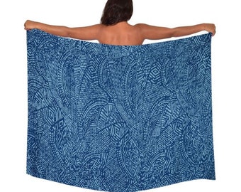 Lightweight Light Blue/Blue Samoa  Design Pareo (sarong) Lava lava Beach Cover up 100% Rayon