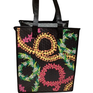 Large Insulated Hot or Cold Reuseable Hawaiian Print Bag Tropical Flower Leis