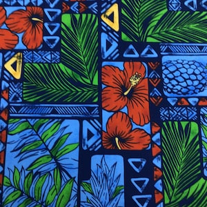 Hawaiian Print 100% Cotton Fabric in Blue Sold by the Yard (Yardage Available)