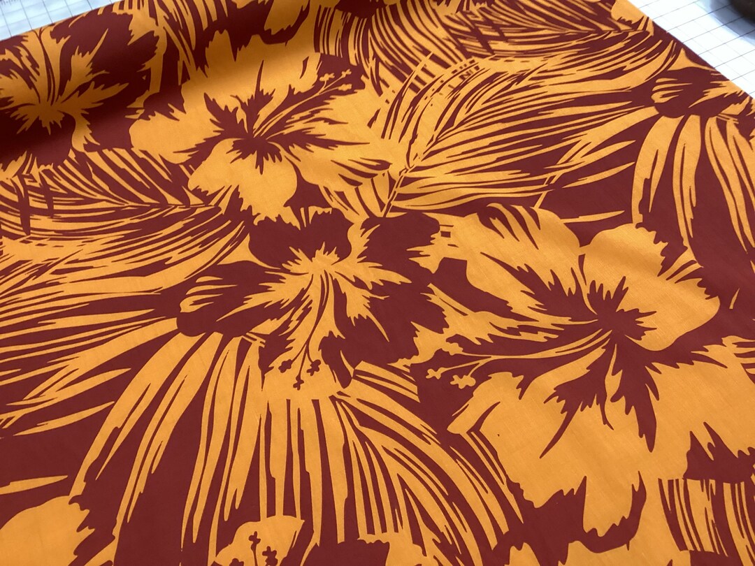 Large Design in Rust Background Hawaiian Print Fabric Poly Cotton Sold ...