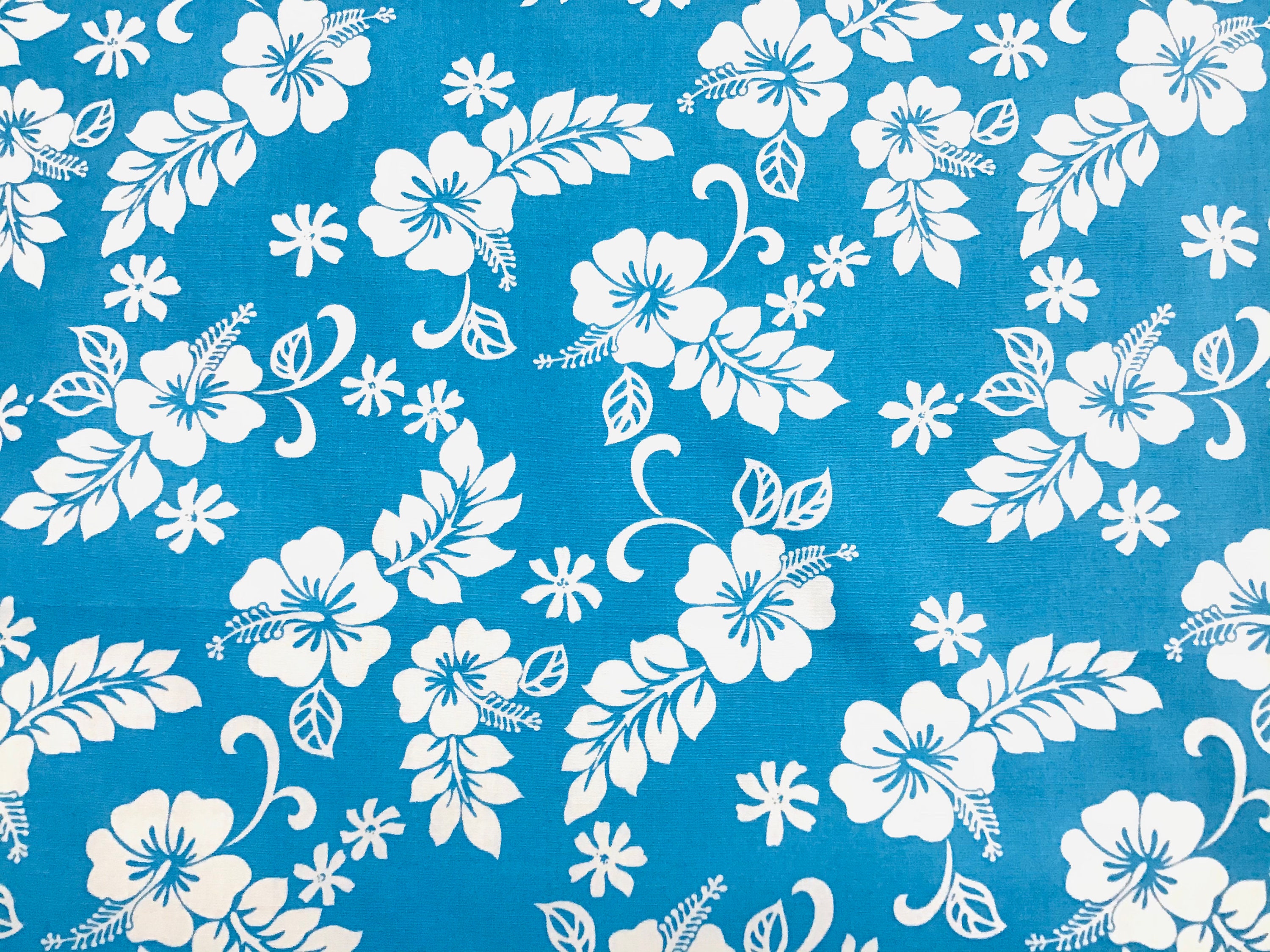 Turquoise Classic Hawaiian Print Fabric 100% Cotton Sold by the