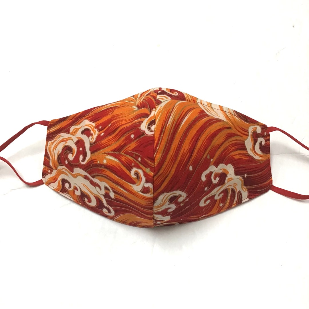 Red Line Mask Japan Red Wave Triple Lined Face Mask Adjustable Reversible One Size ...